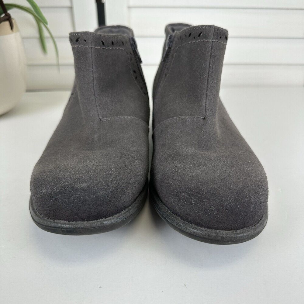 Earth Avani Buxton Gray‎ Ankle Boots Suede Leather Burnished Zip Size 8 Wide - Picture 4 of 10